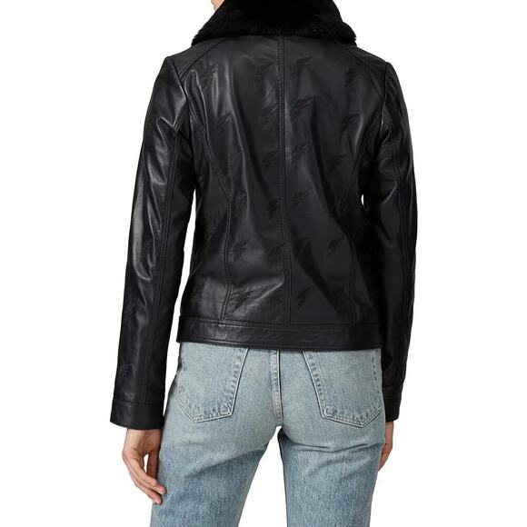 Samantha Sipos Clarkson Jacket Leather Lightning Bolt Moto Biker Black Small - Picture 2 of 11